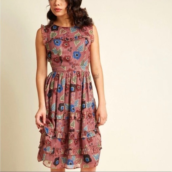 ModCloth sleeveless floral ruffled dress Size Small - Picture 1 of 16